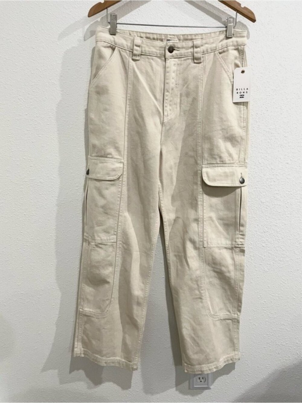 Billabong High Rise Cargo Jeans Slim Wide Leg Boho Neutral 90’s